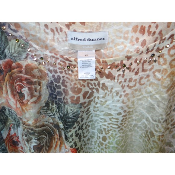 Alfred Dunner Women's 3X Floral Leopard Print Blouse Top Rhinestone Neckline - Picture 4 of 5